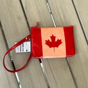 Canadian flag zip pouch wristlet genuine leather Canada